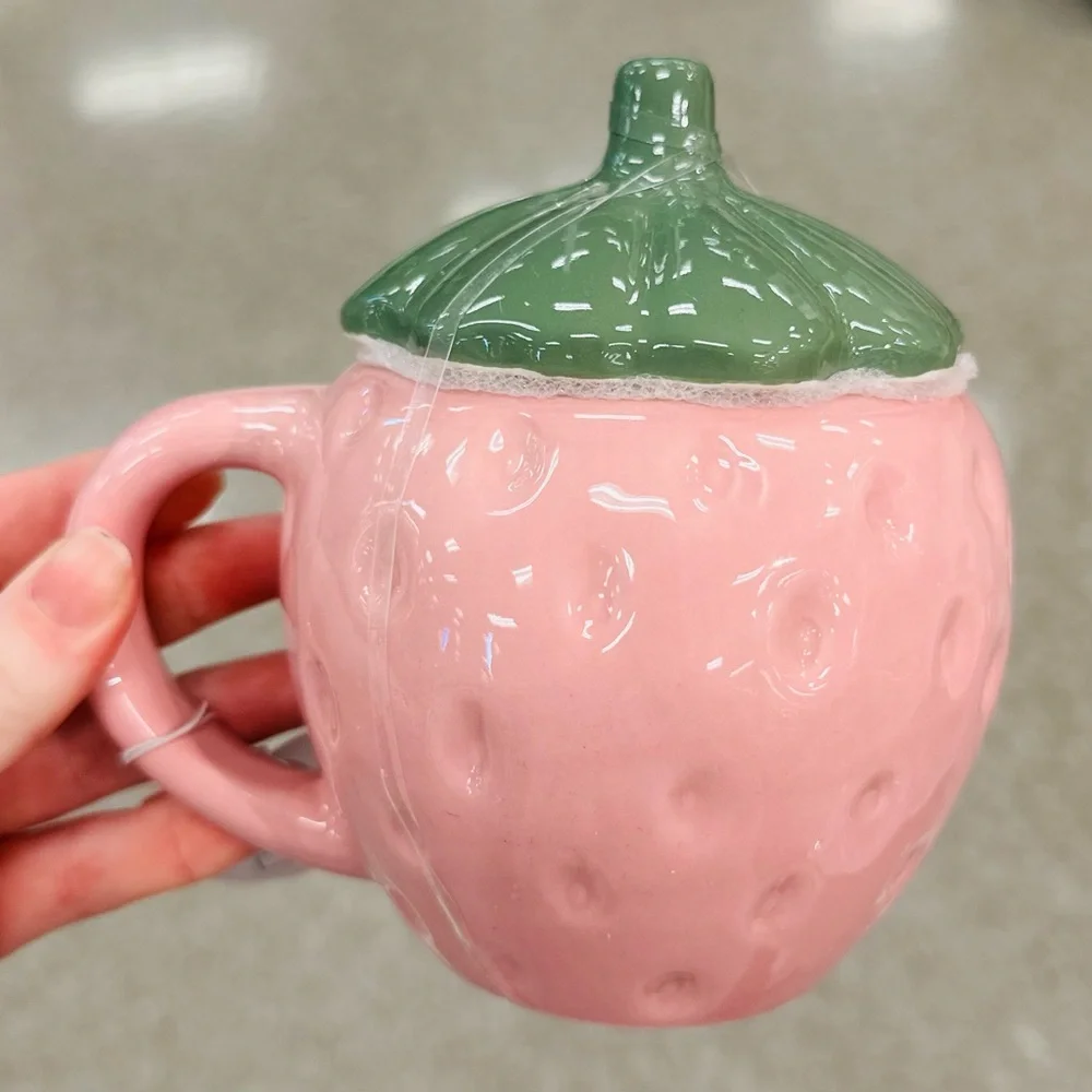 Target Bullseye Playground Valentine’s Day Pink Strawberry Ceramic Mug with Lid